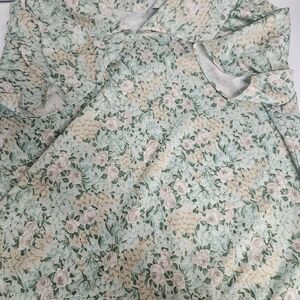 Floral Green and Cream Matching Blouse and Skirt